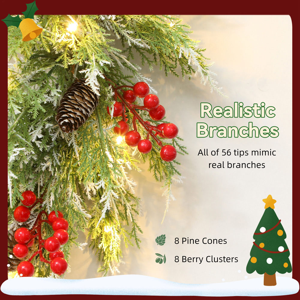 Everglow 30 Warm White LED Pre-Lit Wreath with Berries and Pinecones 60cm Image 6