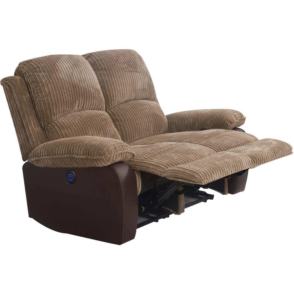 Comfy Living 2 Seater Brown Cord Fabric Electric Recliner Sofa Image 2