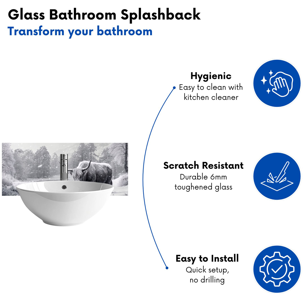 Warren Reed Designer Snow Storm Highland Cow Bathroom Splashback 25 x 60cm Image 4