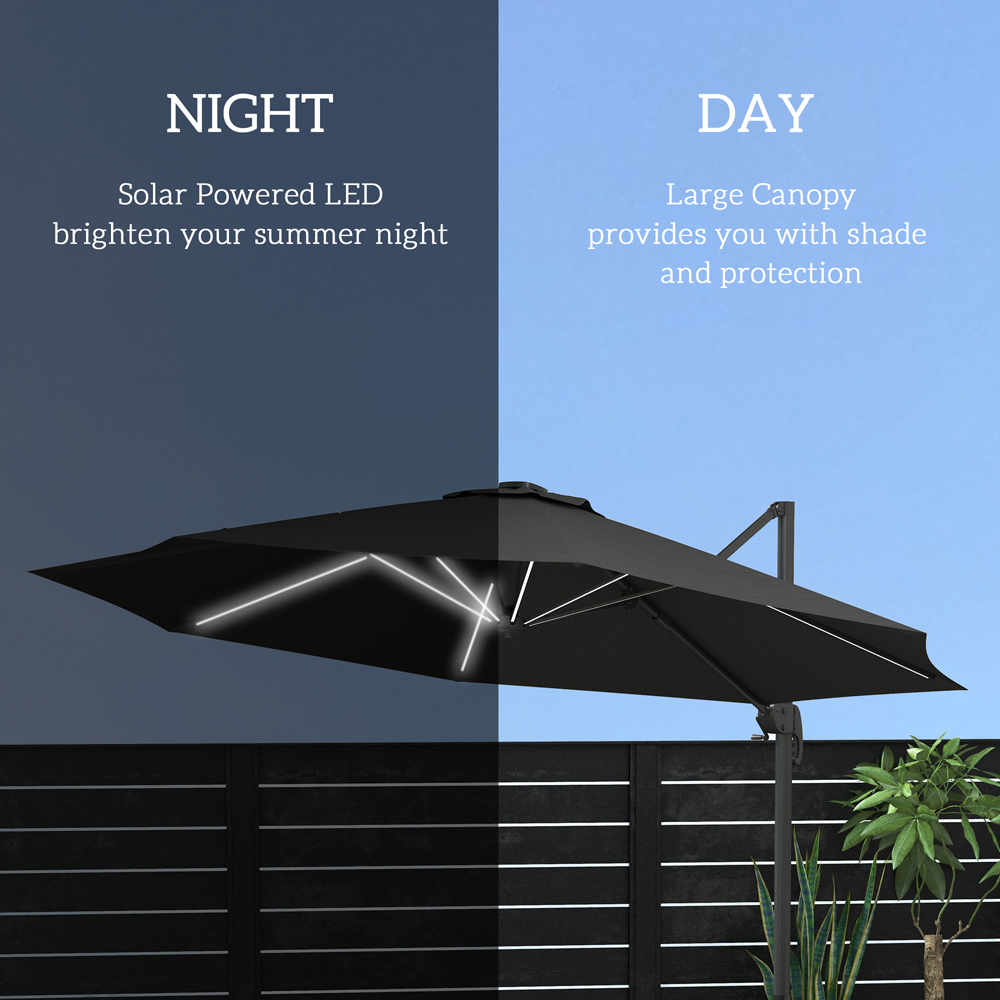 Outsunny Dark Grey Solar LED Cantilever Parasol 3m Image 4