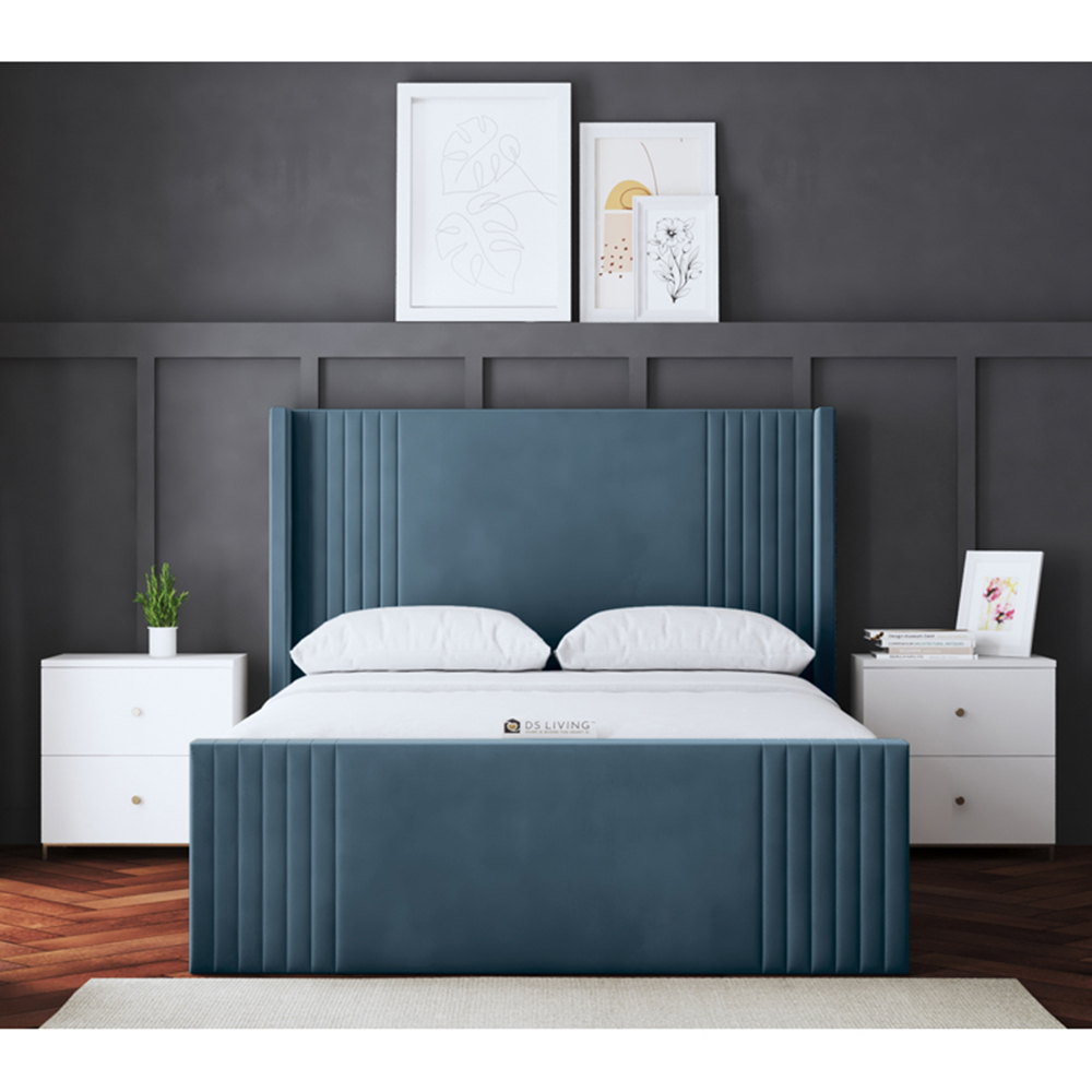 DS Living Elara Small Double Blue Winged Panel Ottoman Bed with Headboard Image 4