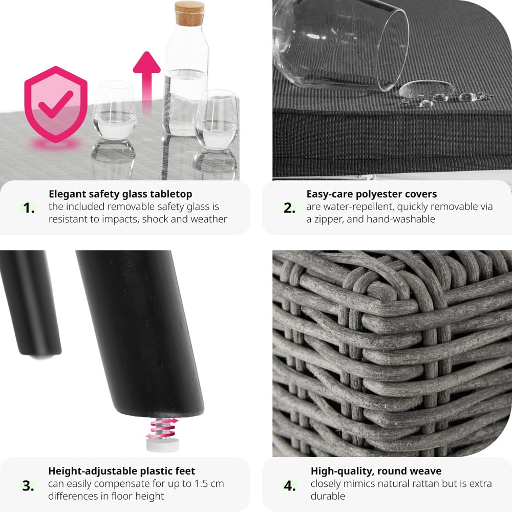 tectake Pula 7 Seater Grey Rattan Garden Corner Lounge Set Image 5