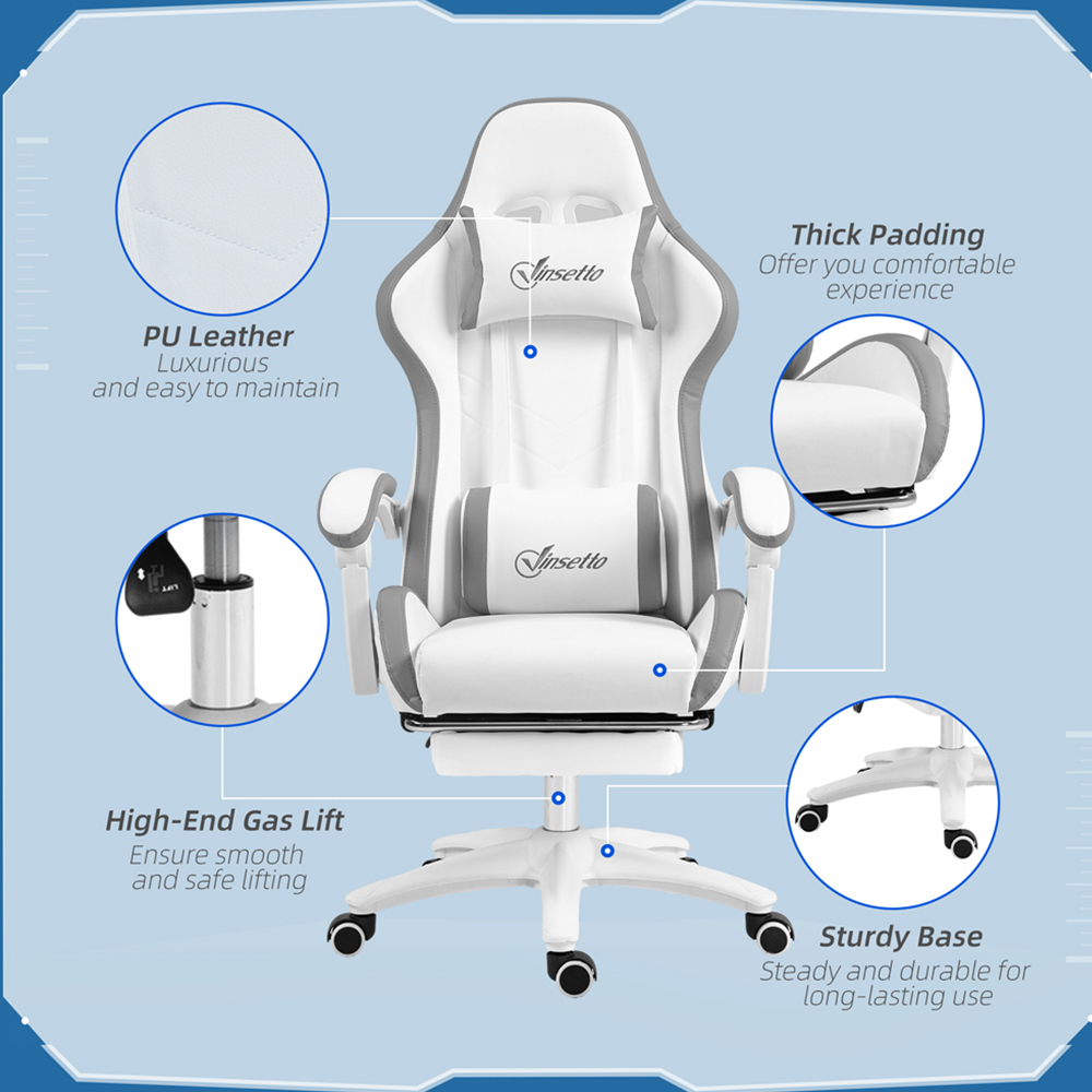 Portland Grey Racing Style Gaming Chair with Reclining Footrest Image 7