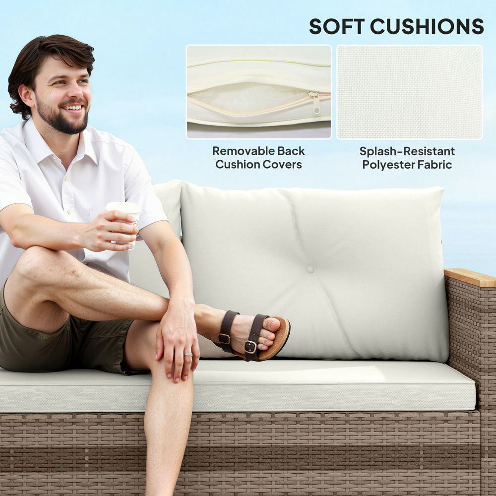 Outsunny 3 Seater Brown and Cream L Shape Garden Chaise Lounge Furniture Image 5