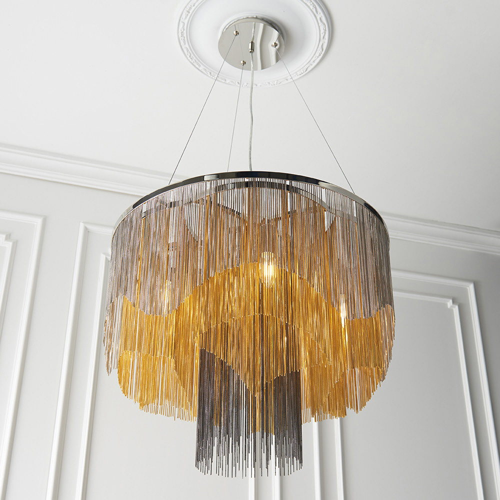 Merano Carbonia Gold and Black Chain 5 Light Ceiling Pendant Image 2