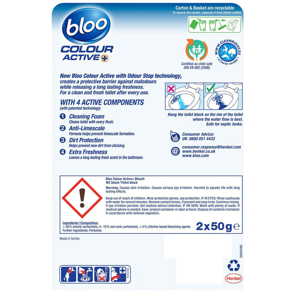 Bloo Colour Active+ Bleach Toilet Rim Block 50g 24 Pack Image 3
