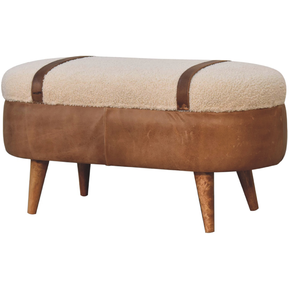 Artisan Furniture Tan Buffalo Boucle Upholstered Solid Wood Nordic Bench with Storage Box Image 3
