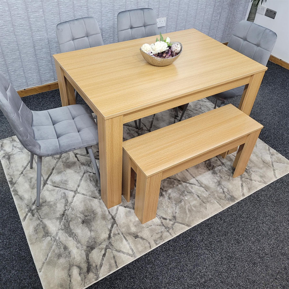 Portland 6 Seater Square Velvet Dining Table Set Oak Effect and Grey Image 5