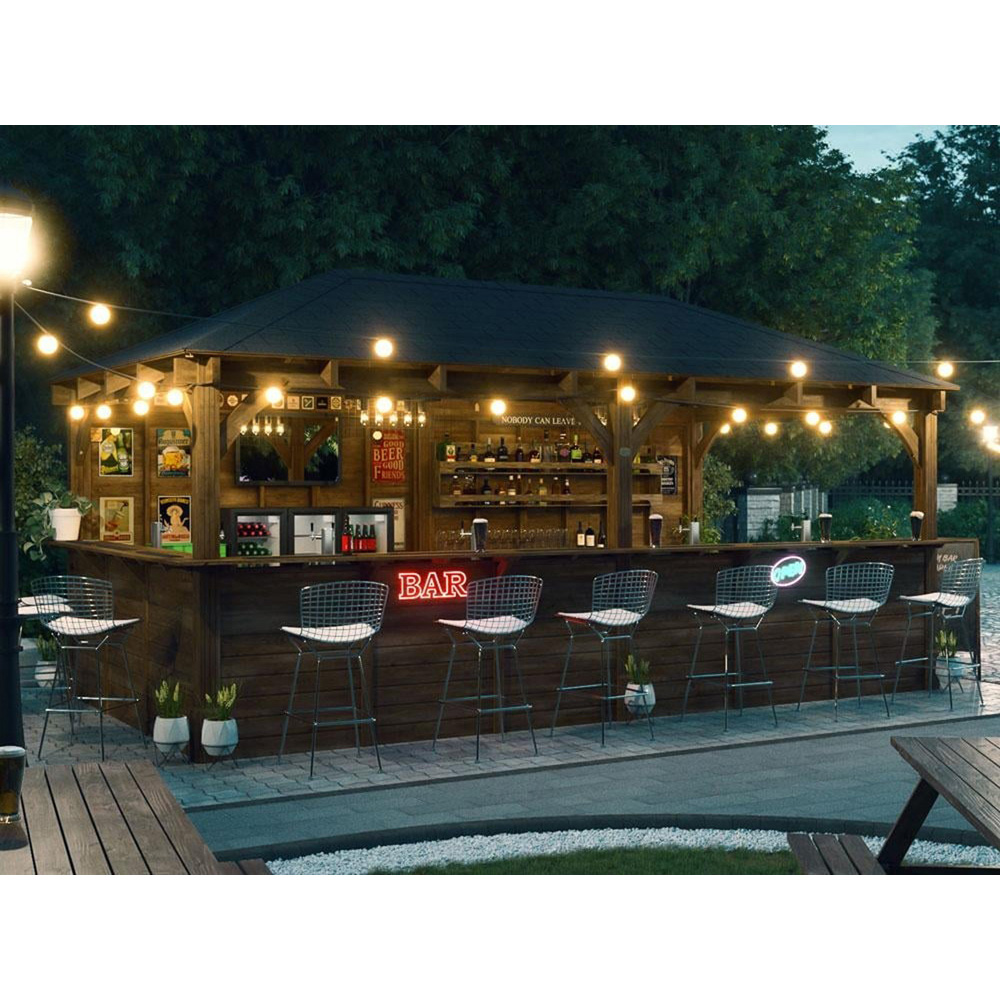 Dunster House Leviathan 6 x 3m Brown Full Counter Bar Garden Gazebo with Roof Shingles Image 5
