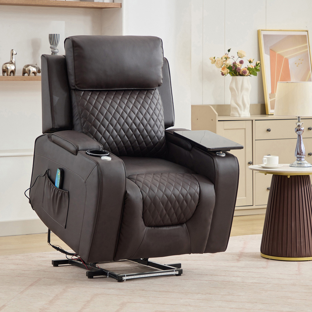 Artemis Home Byron Brown Leather Massage and Heat Electric Riser Recliner Chair Image 8