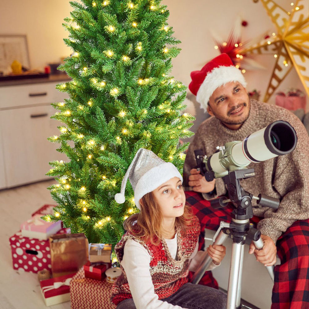 Costway Pre Lit Warm White LED Artificial Pencil Christmas Tree 5ft Image 3