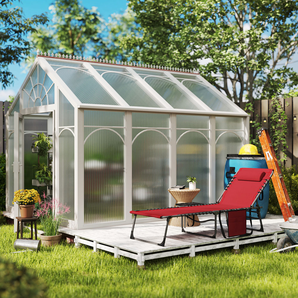 Outsunny Red 5 Level Adjustable Folding Sun Lounger with Side Table Image 4