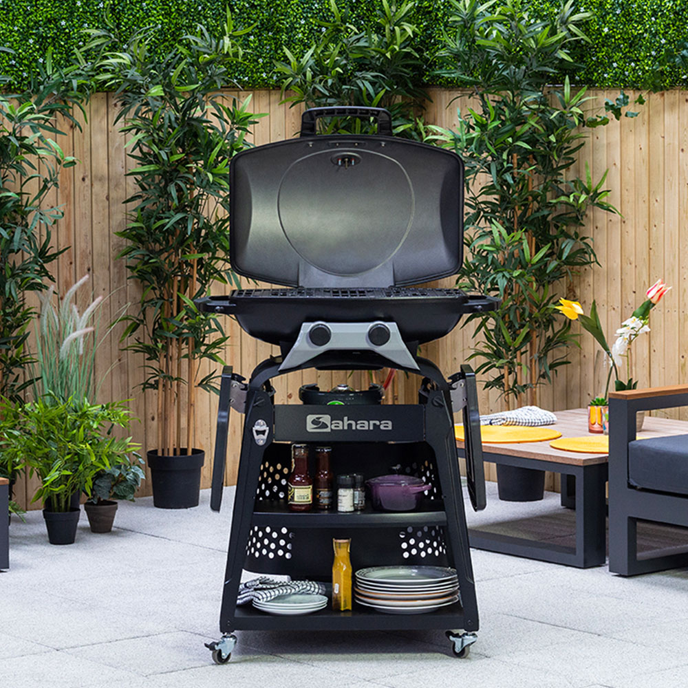 Sahara Storm Black 2 Burner Gas BBQ with Side Trays Image 4