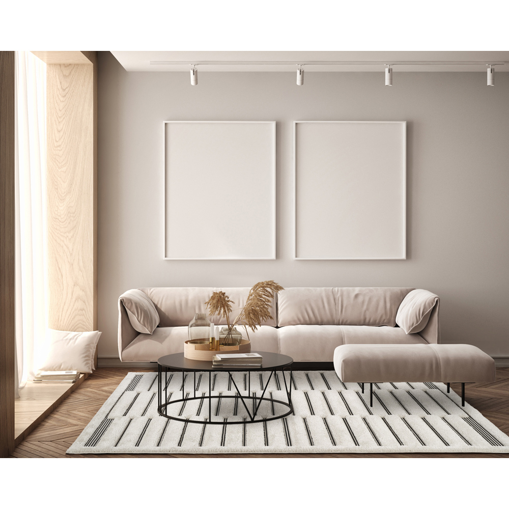 Freya Living Room Area Rug Contemporary 3D Embossed Modern Stripe Bar Design - Cream 120cm x 170cm Image 6