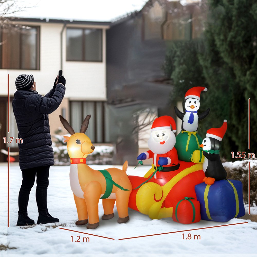 Everglow Christmas Blow Up Inflatable Santa Reindeer and Penguin Decoration with Built-in LEDs 4.9ft Image 9