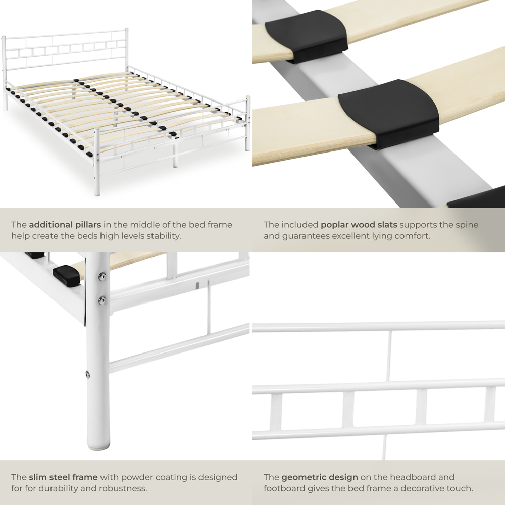 tectake Double White Metal Bed Frame with Slatted Base Image 7