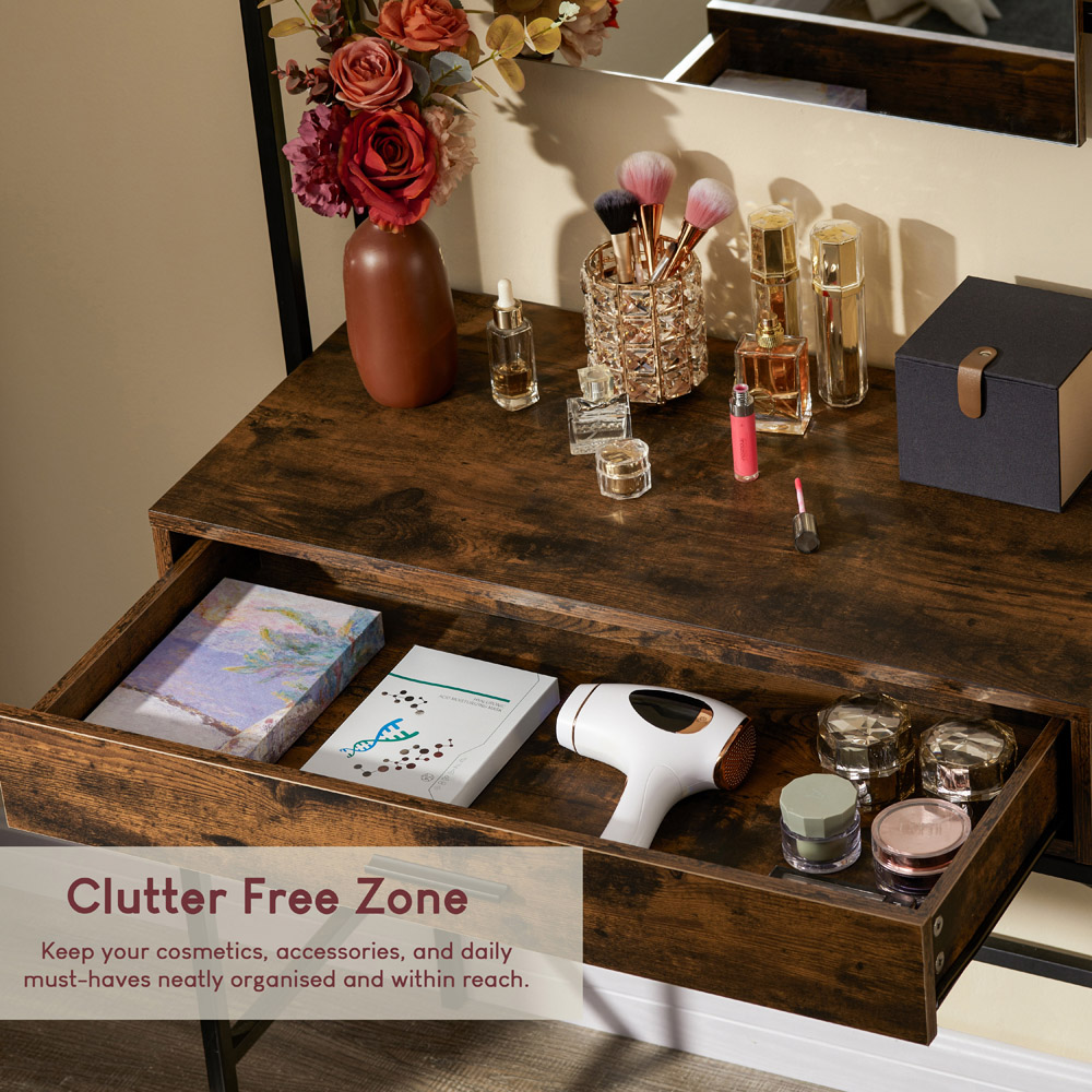 Vida Designs Brooklyn Single Drawer Dark Wood Industrial Vanity Dressing Table with Mirror Image 5