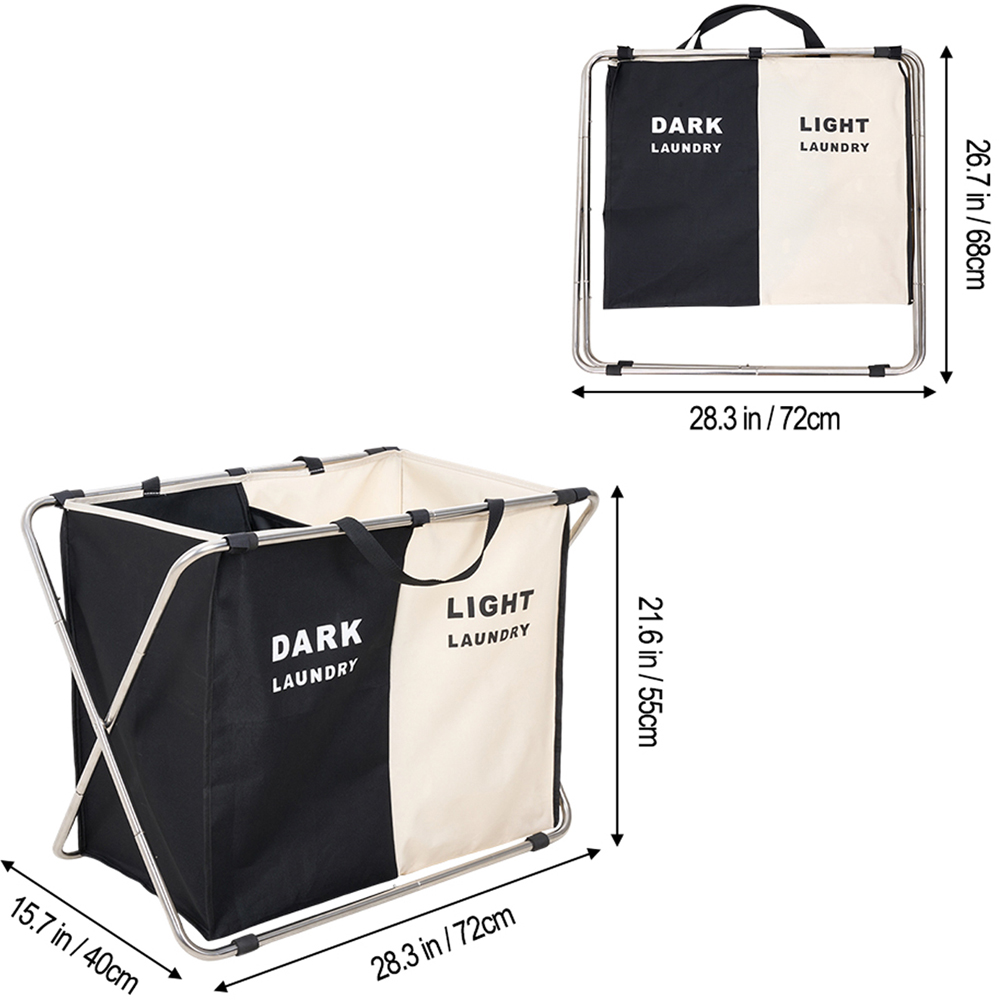 Living and Home 2 Section Black and Beige Foldable Laundry Basket 72 x 40cm Image 8