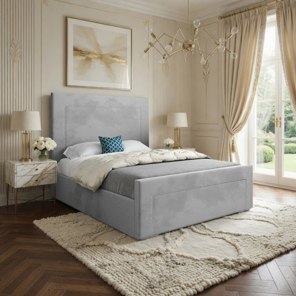 Lucca Grey King Size Velvet Upholstered Bed Frame with High Headboard Image 5