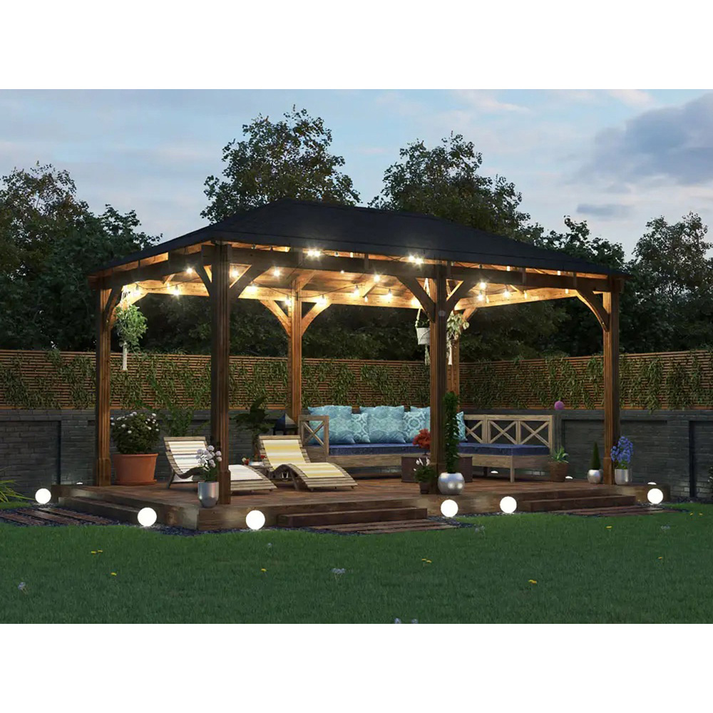 Dunster House Leviathan 5 x 3m Brown Garden Gazebo with Heavy Duty Roof Shingles Image 4