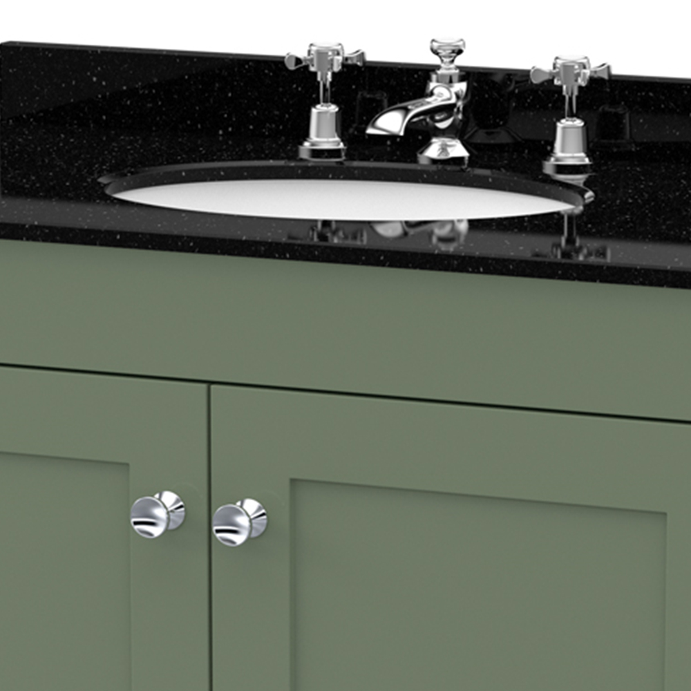 nuie Classique 2 Door Satin Green and Black Floor Standing Unit and 3 Tap Hole Marble Basin 800mm Image 2