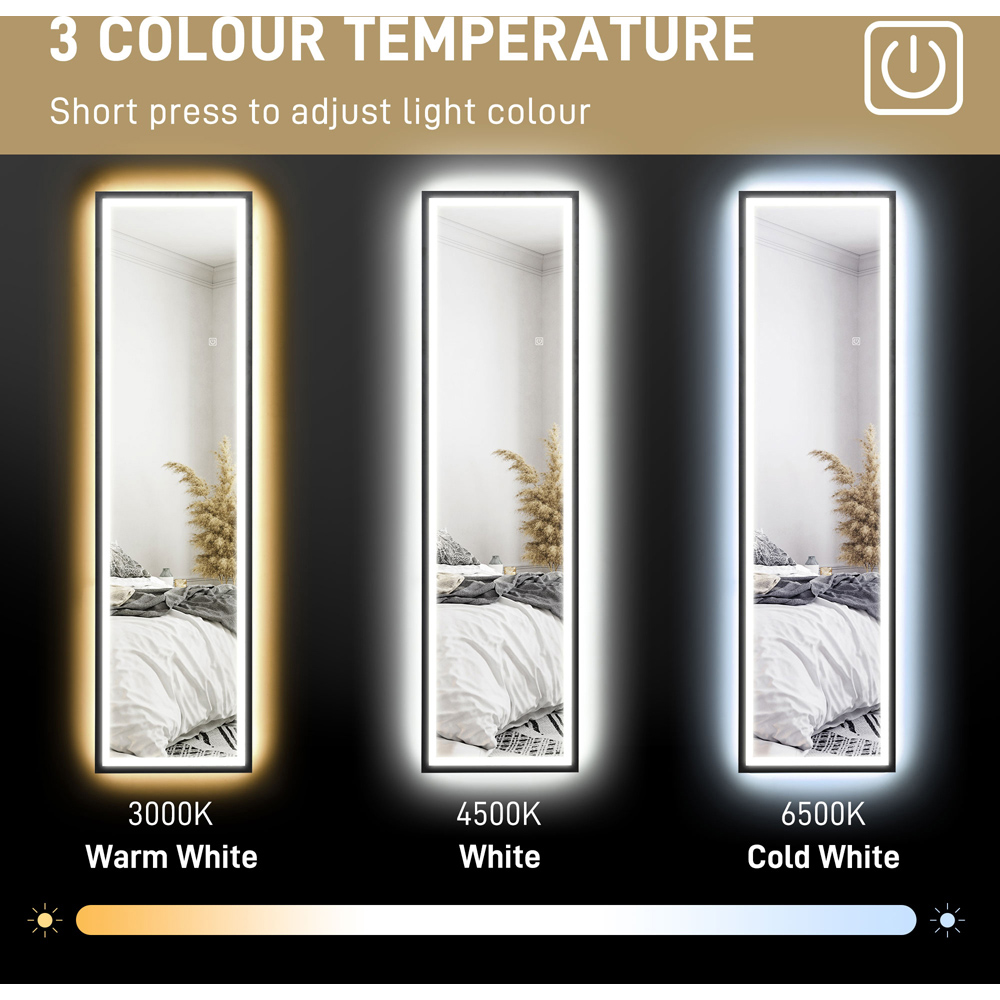 Portland Black Metal Frame Full Length Mirror with Adjustable Lights 150 x 40cm Image 6