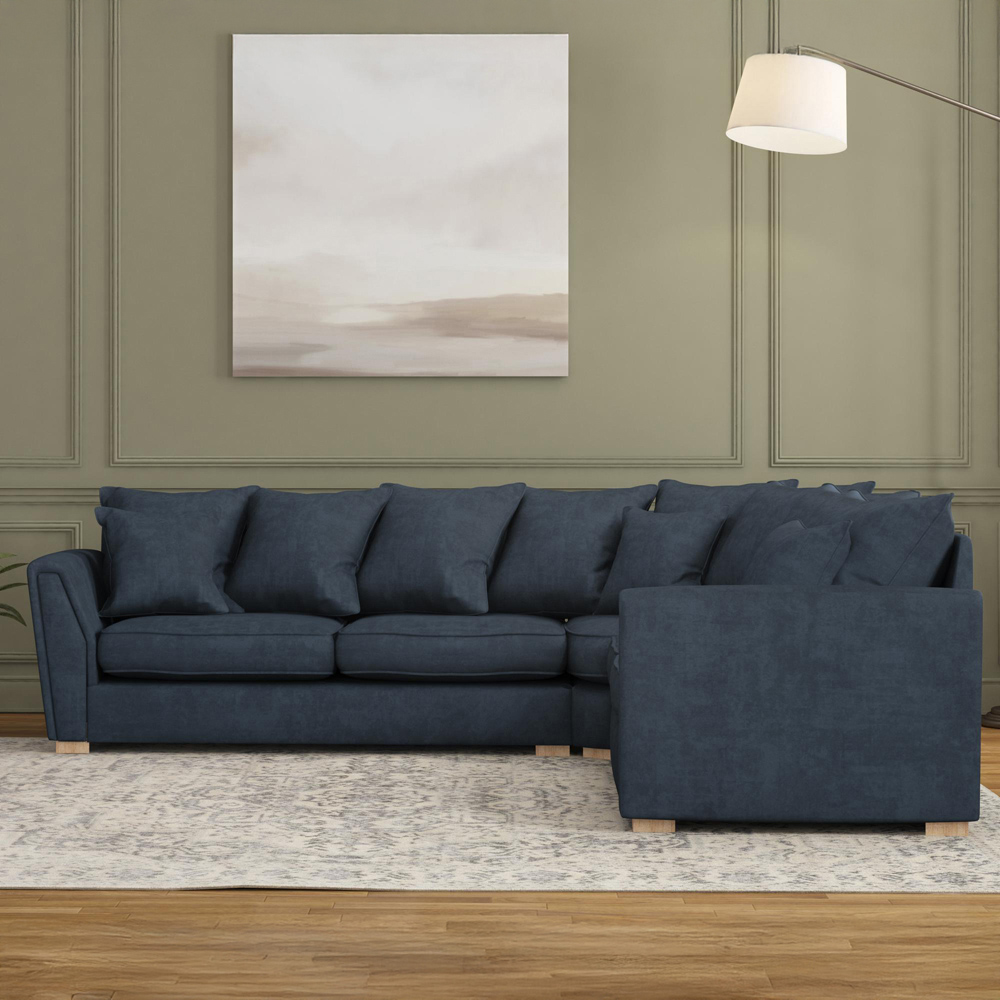 Wendleberry 4 Seater Royal Blue Plush Velvet Scatter Back Corner Sofa Image 5