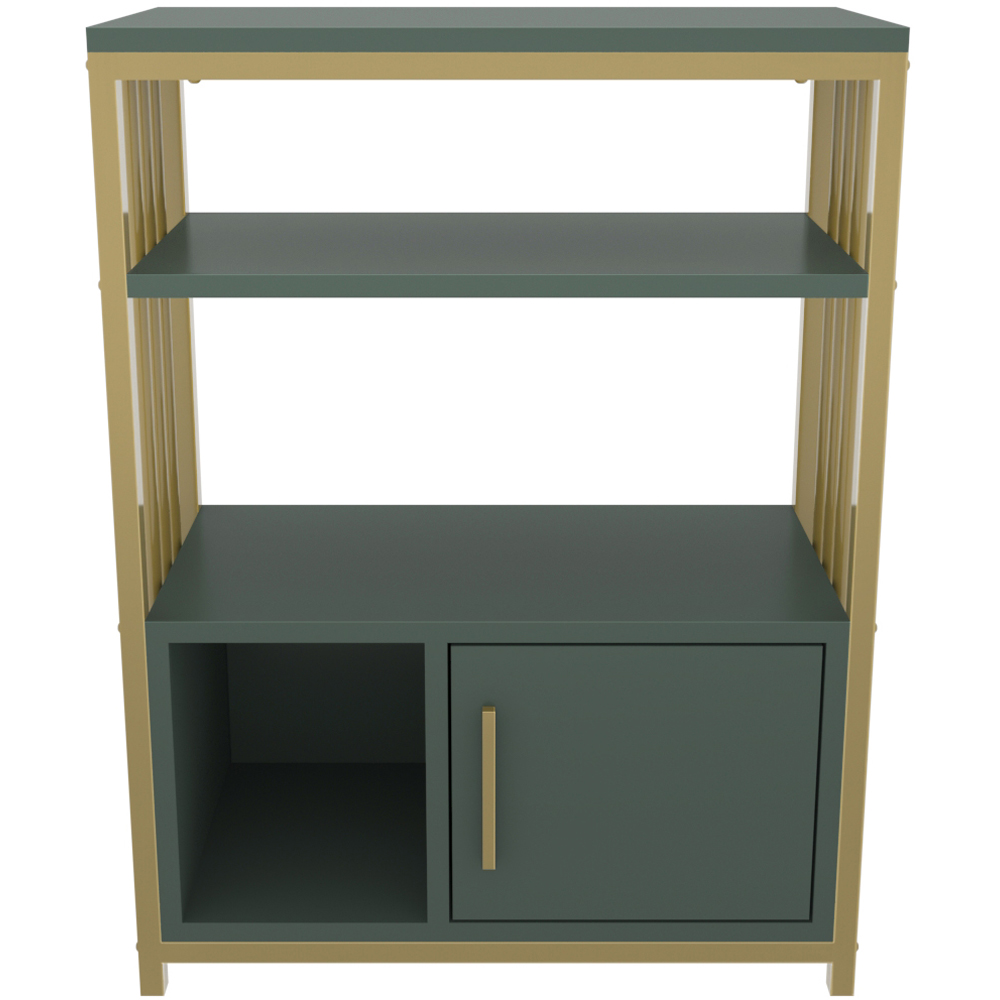 Decorotika Letos Single Door 3 Shelf Green and Gold Bookshelf Image 3