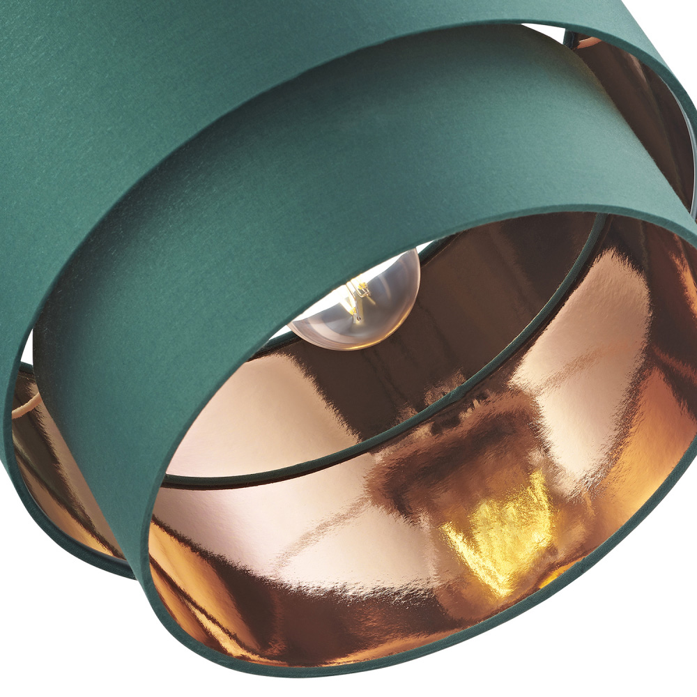 Happy Homewares Forest Green Cotton Shiny Copper Inner Double Tier Pendant Shade Image 5