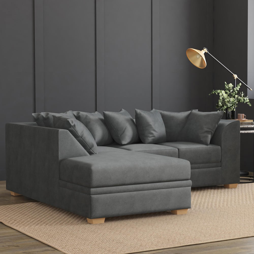 Modo 3 Seater Steel Plush Velvet Left Hand Scatter Back L-Shape Corner Sofa Image 6