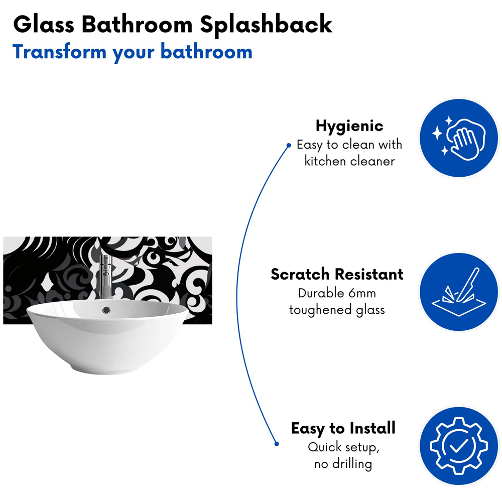 Warren Reed Designer Black Grey Abstract Glass Bathroom Splashback 25 x 60cm Image 4