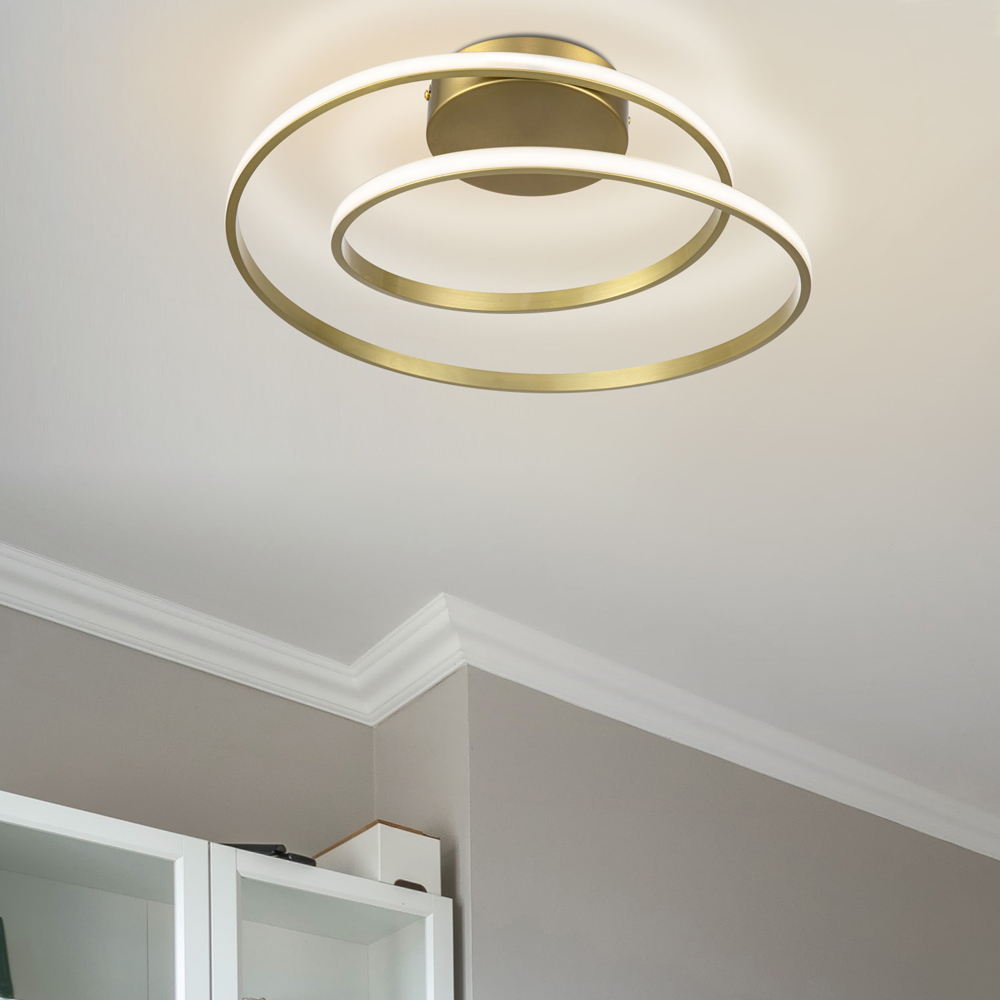 Cosylyte Alston 2 Ring Brushed Brass LED Flush Ceiling Light Image 2