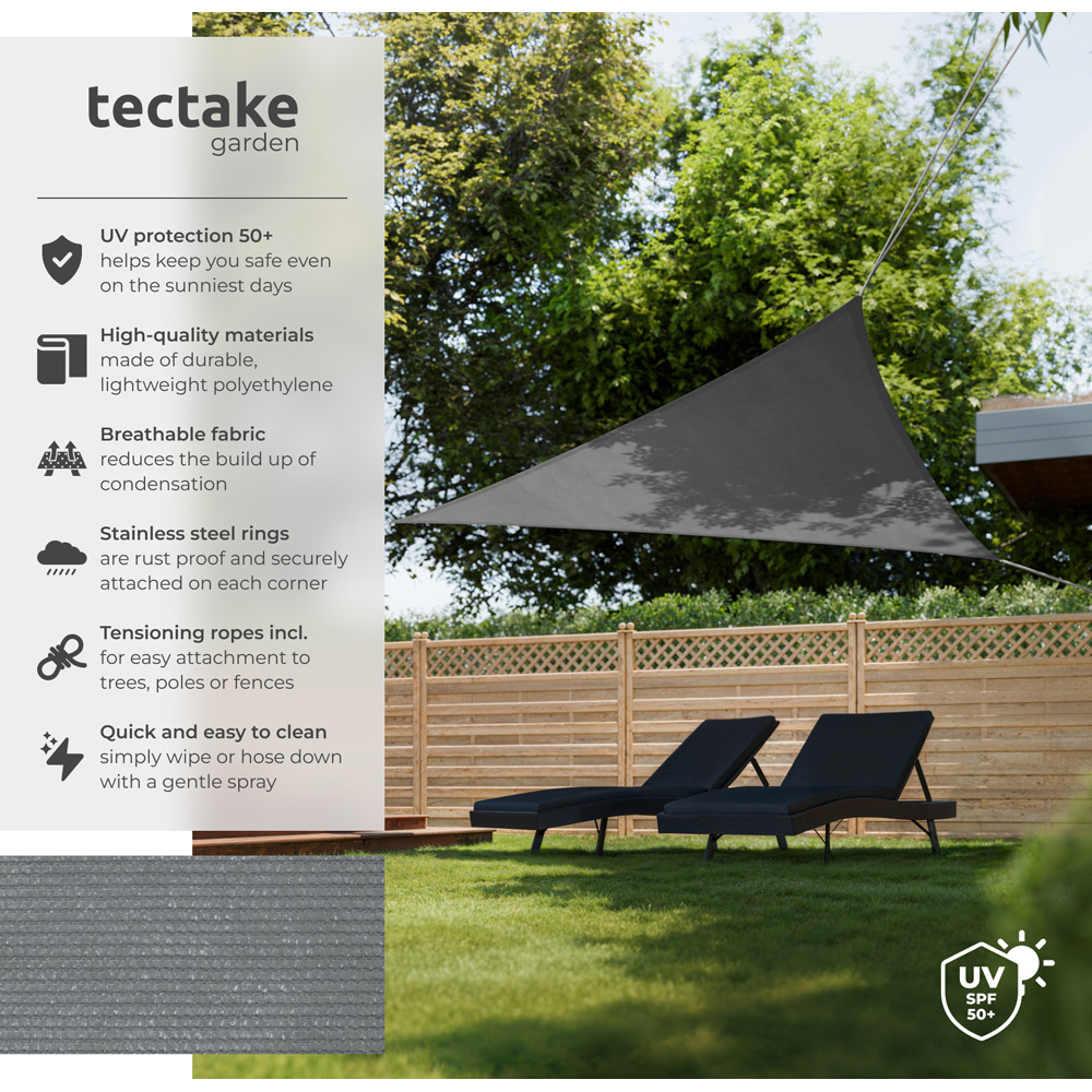 tectake Grey UV 50+ Triangular Shade Sail 400cm Image 6