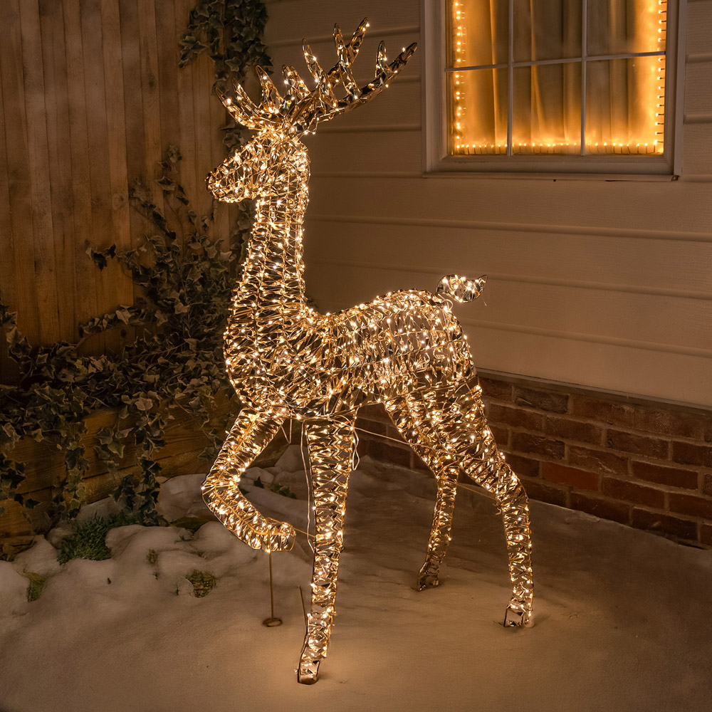 The Christmas Centre 960 Warm White LED Micro Lights Pre-Lit Gold Laser Lit Stag 150cm Image 5