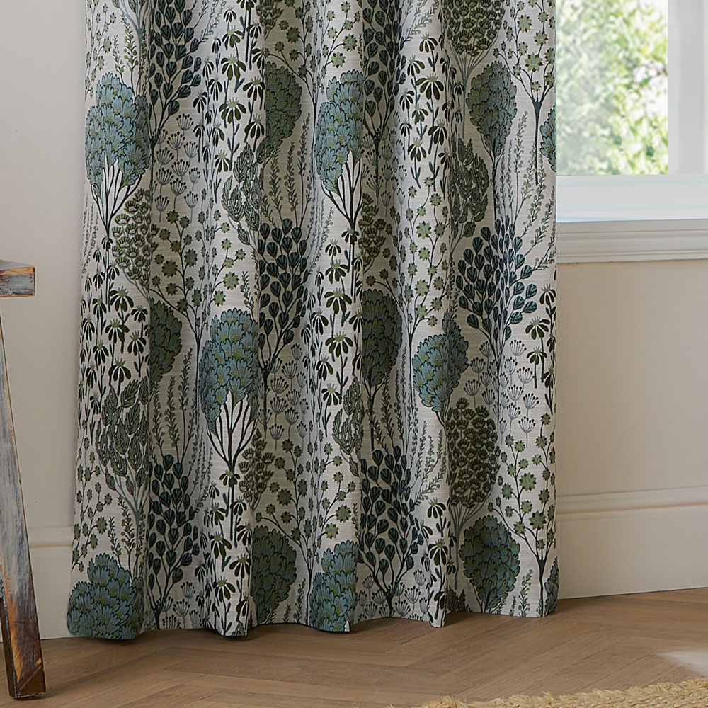 Wylder Nature Ophelia Fully Lined Floral Jacquard Eyelet Curtains Thyme and Mineral 168 x 183cm Image 3