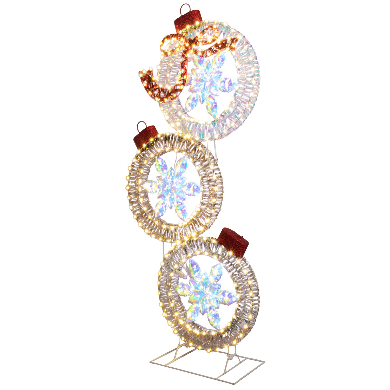 350 LED Iridescent Snowflake Bauble Stack Silver Image 1