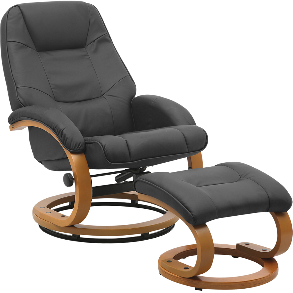 Living and Home Black Reclining Swivel Office Chair with Footstool Image 2