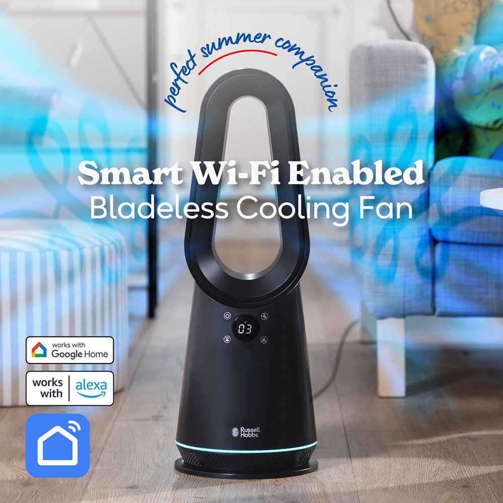 Russell Hobbs Black Smart Oscillating Bladeless Cooling Fan with Remote Image 3