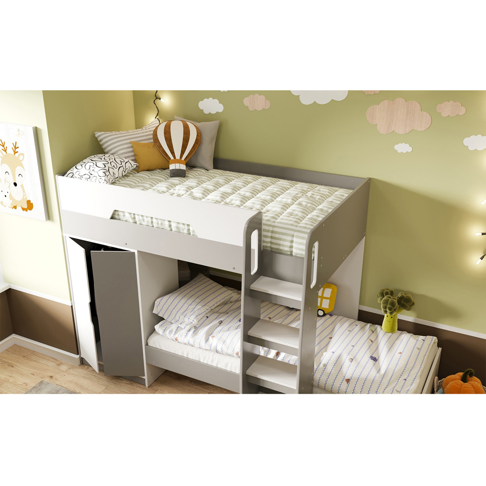Flair Benito White and Grey Wooden Bunk Bed with Wardrobe Image 2