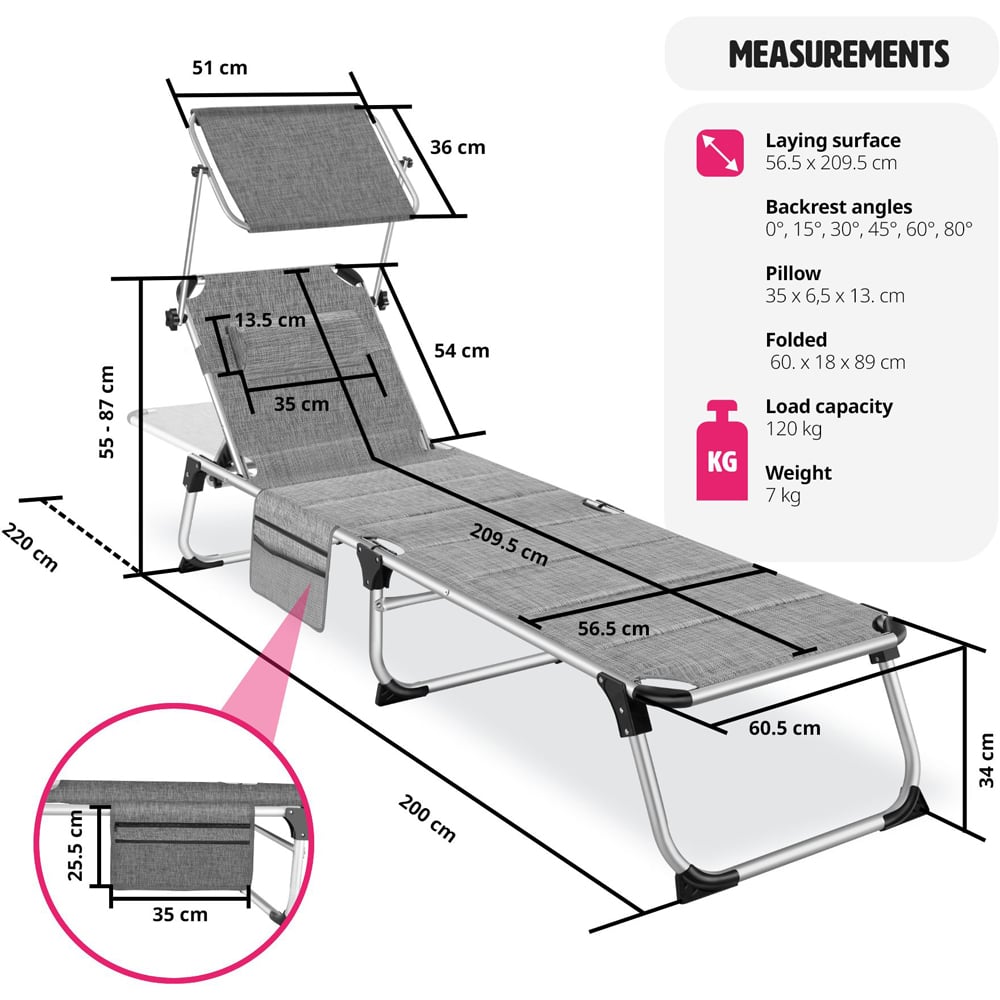tectake Lorella Mottled Grey Aluminium Frame Foldable Sun Lounger Image 8