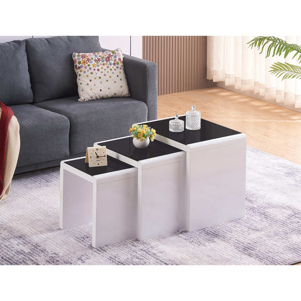 Comfy Living White and Black Glass Nest of Tables Set of 3 Image 4