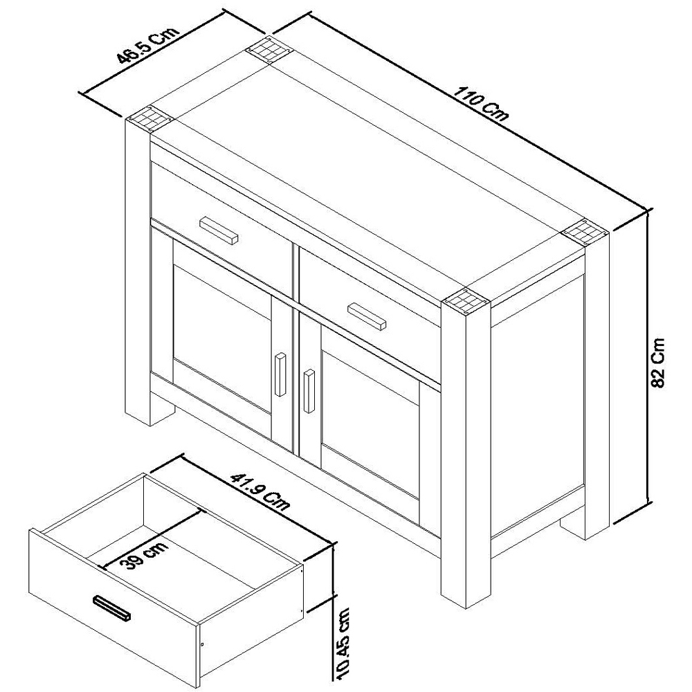 Bentley Designs Turin 2 Drawer 2 Door Light Oak Narrow Sideboard Image 4