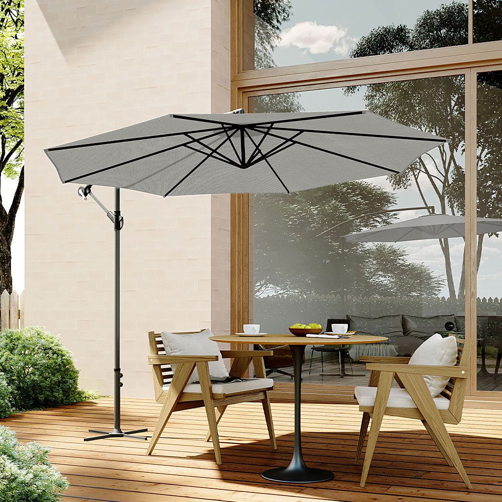 Living and Home Light Grey Cantilever Parasol with Cross Base 3m Image 7
