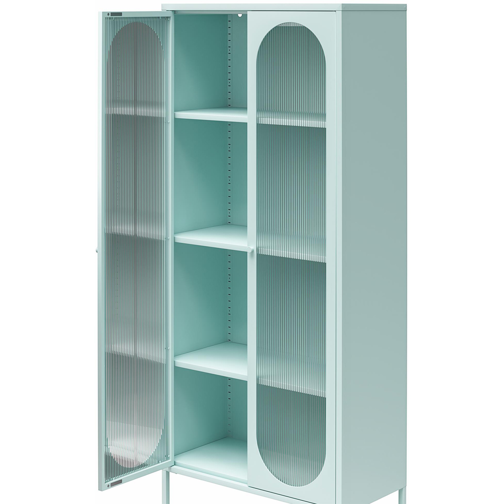 Dorel Luna 2 Door Tall Sky Blue Fluted Glass Accent Cabinet Image 4