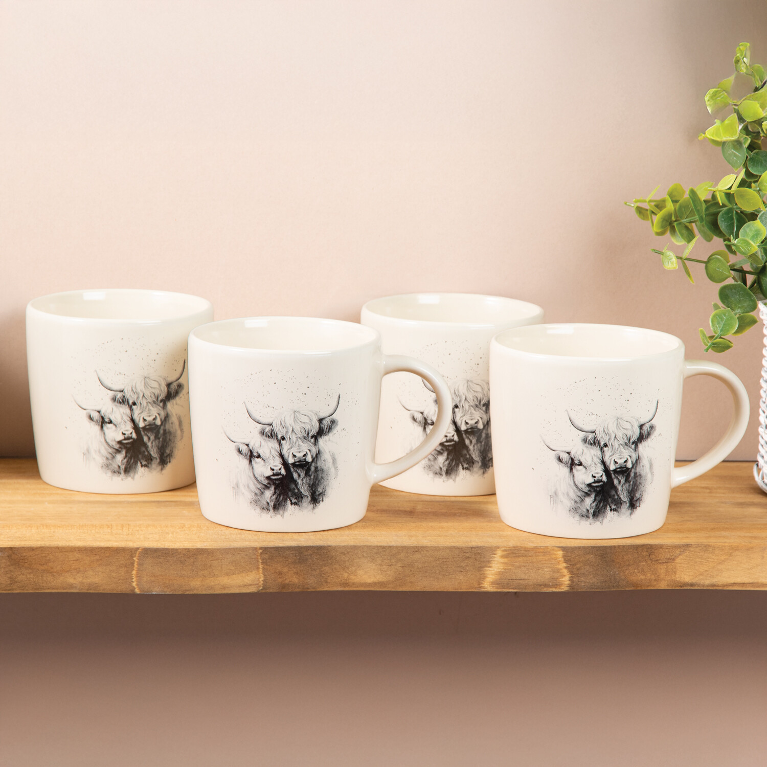 Pack of 4 Highland Cow Mugs Cream Image 2