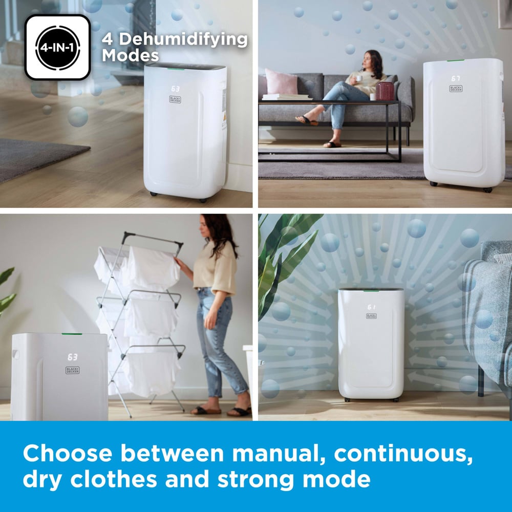 Black+Decker 20L Smart Dehumidifier with 24H Timer and 6.5L Water Tank Image 5