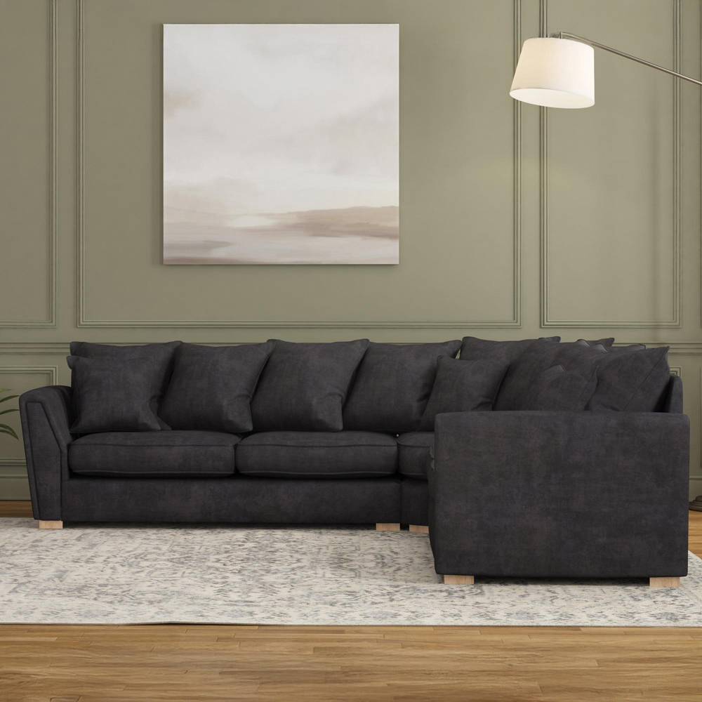 Wendleberry 4 Seater Ebony Plush Velvet Scatter Back Corner Sofa Image 5