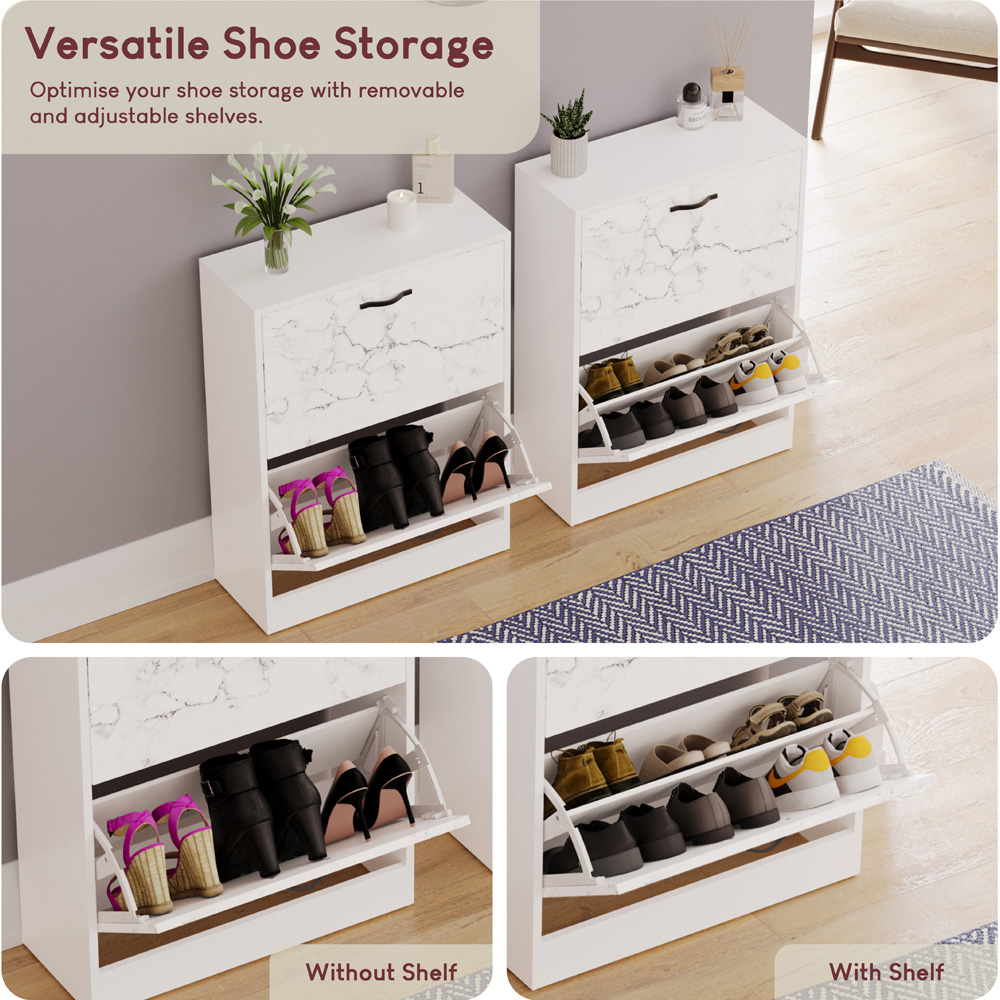Vida Designs 2 Drawer White Marble Shoe Cabinet Image 5