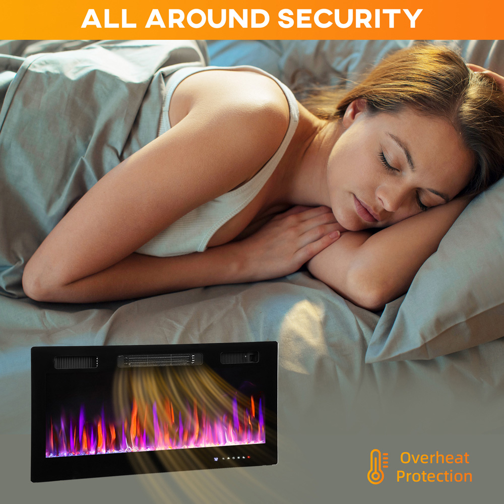 HOMCOM Black Wall Slim Electric Fireplace 1800W Image 4