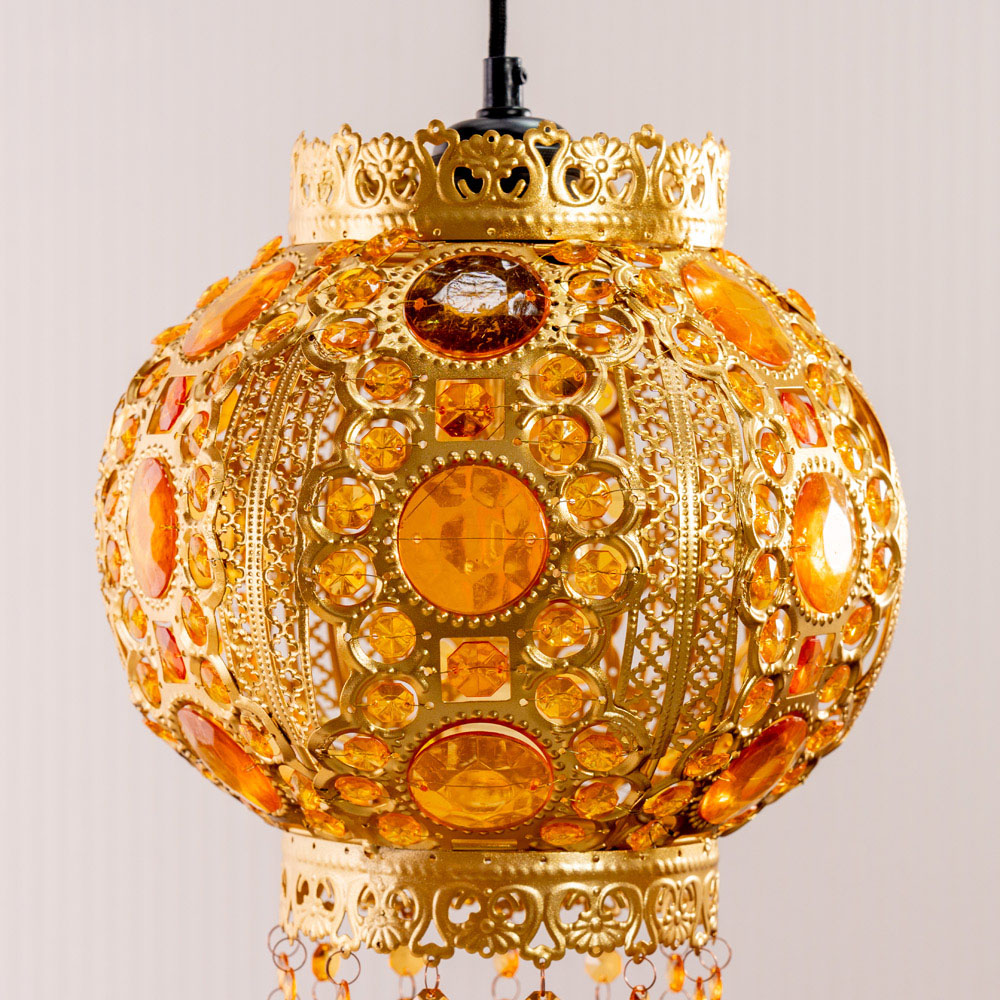 ValueLights Moroccan Bazaar Style Easy Fit Gold Chandelier Ceiling Light Shade with Jewel Droplets Image 4